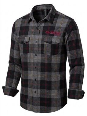 BURNSIDE Grey Plaid Encinitas Surfboards Flannel Button Up Shirt size l